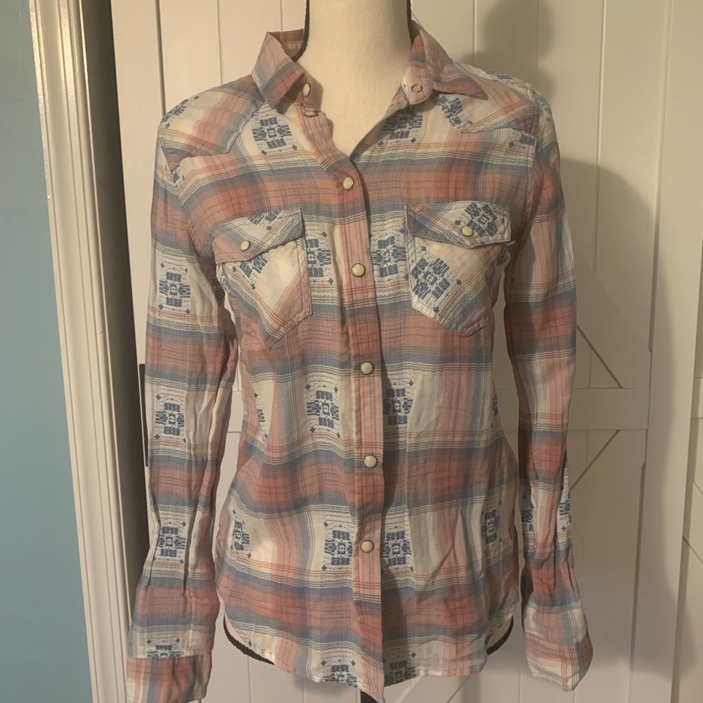 American Eagle Vintage Boyfriend Womens Plaid Button Down Shirt XS New With Tags